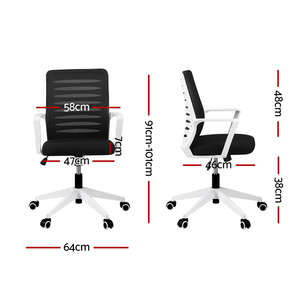 Artiss Ergonomic Office Chair Mesh Computer Desk Chairs with Lumbar Support, Height Adjustment Swivel Chair Mid Back for Home Office Study, Black and White - Image 2