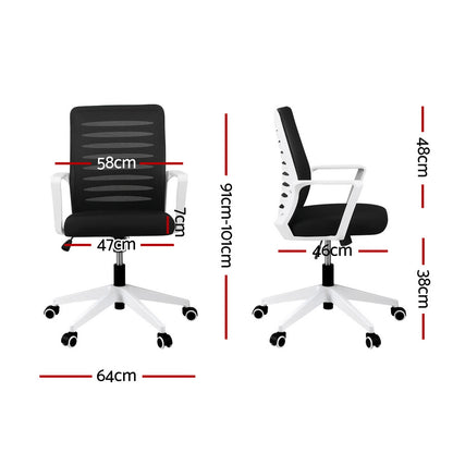 Artiss Ergonomic Office Chair Mesh Computer Desk Chairs with Lumbar Support, Height Adjustment Swivel Chair Mid Back for Home Office Study, Black and White - Image 2