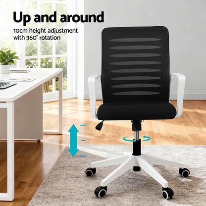 Artiss Ergonomic Office Chair Mesh Computer Desk Chairs with Lumbar Support, Height Adjustment Swivel Chair Mid Back for Home Office Study, Black and White - Image 4