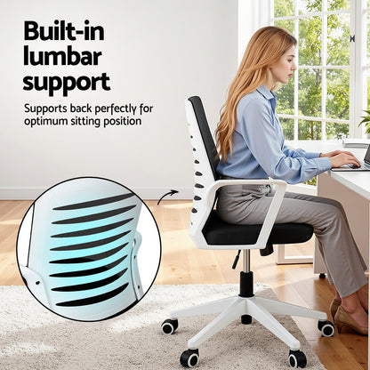 Artiss Ergonomic Office Chair Mesh Computer Desk Chairs with Lumbar Support, Height Adjustment Swivel Chair Mid Back for Home Office Study, Black and White - Image 5