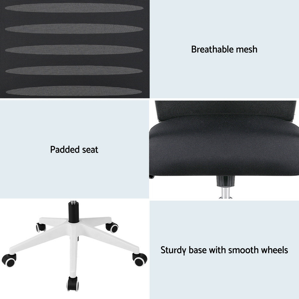 Artiss Ergonomic Office Chair Mesh Computer Desk Chairs with Lumbar Support, Height Adjustment Swivel Chair Mid Back for Home Office Study, Black and White - Image 6