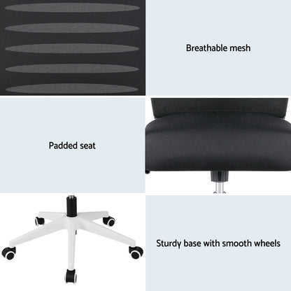 Artiss Ergonomic Office Chair Mesh Computer Desk Chairs with Lumbar Support, Height Adjustment Swivel Chair Mid Back for Home Office Study, Black and White - Image 6