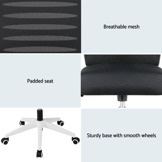 Artiss Ergonomic Office Chair Mesh Computer Desk Chairs with Lumbar Support, Height Adjustment Swivel Chair Mid Back for Home Office Study, Black and White - Image 6