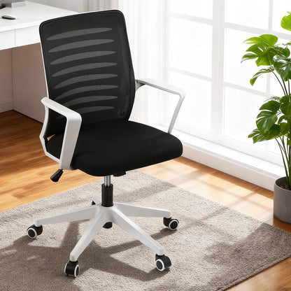 Artiss Ergonomic Office Chair Mesh Computer Desk Chairs with Lumbar Support, Height Adjustment Swivel Chair Mid Back for Home Office Study, Black and White - Image 7
