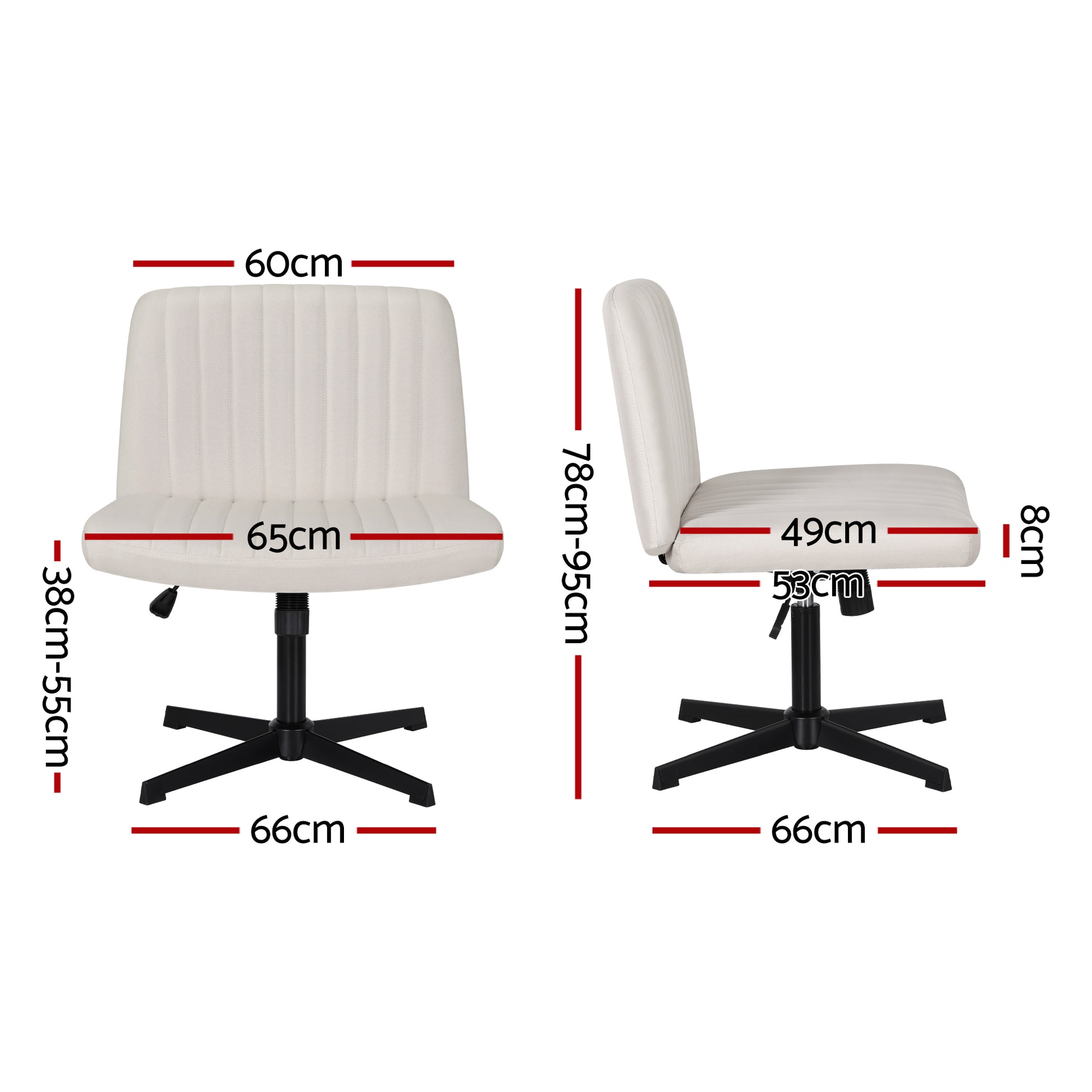 Artiss Criss Cross Chair No Wheels Fabric Wide Cross Legged Office Desk Vanity Chair Armless, Height Adjustable, Swivel Home Office Chair for Home Computer Task, Beige - Image 2