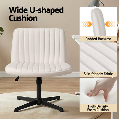 Artiss Criss Cross Chair No Wheels Fabric Wide Cross Legged Office Desk Vanity Chair Armless, Height Adjustable, Swivel Home Office Chair for Home Computer Task, Beige - Image 4