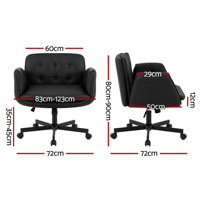Artiss Criss Cross Chair with Wheels & Adjustable Armrests, Ergonomic Cross Legged Office Desk Chair PU Leather Vanity Chair Swivel for Home, Make Up, Bedroom, Computer, Black - Image 2