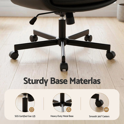 Artiss Criss Cross Chair with Wheels & Adjustable Armrests, Ergonomic Cross Legged Office Desk Chair PU Leather Vanity Chair Swivel for Home, Make Up, Bedroom, Computer, Black - Image 9
