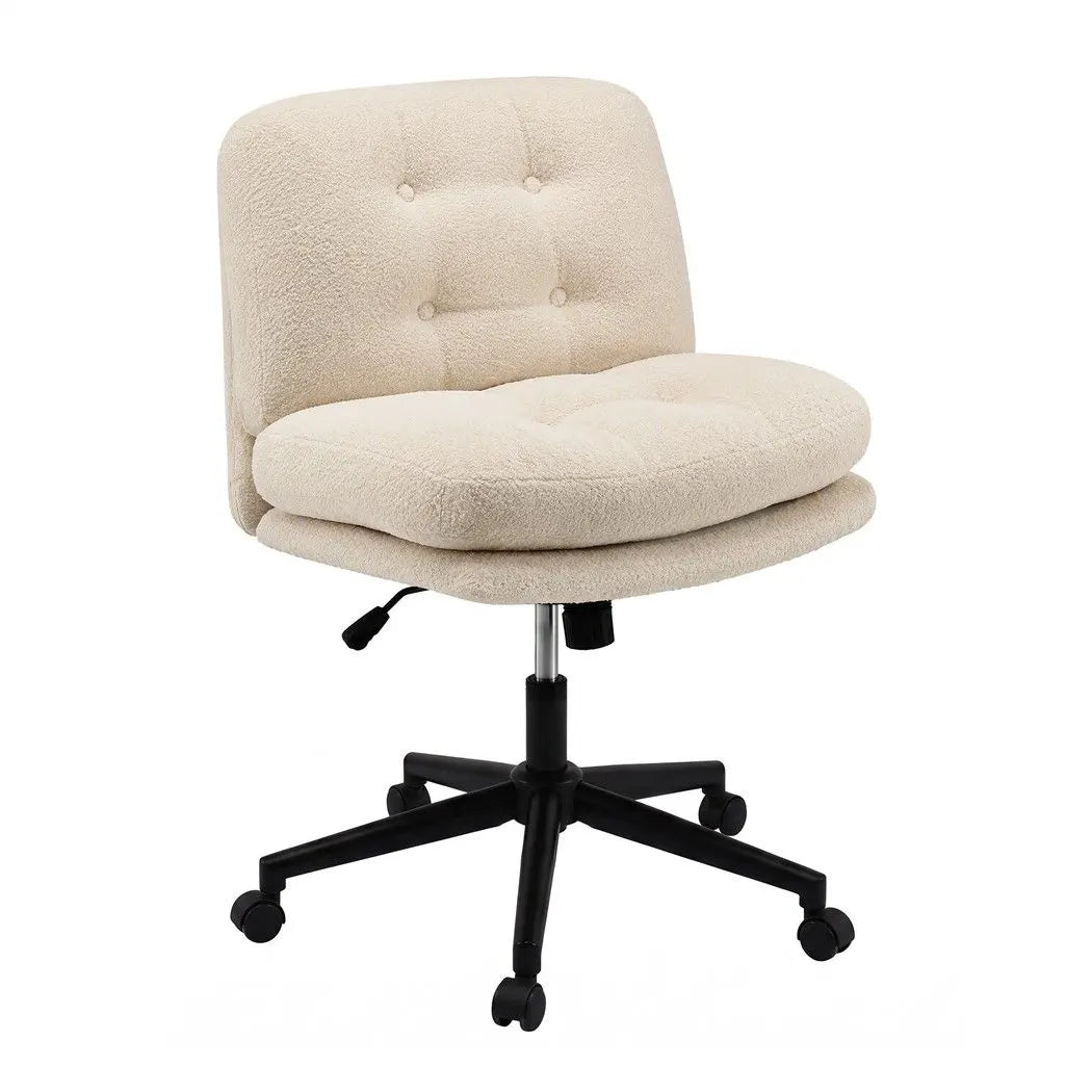Artiss Criss Cross Office Chair Wide Seat Desk Chair Bouclé Fabric Vanity Chair Comfy, Beige - Image 2