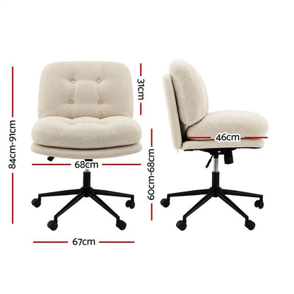 Artiss Criss Cross Office Chair Wide Seat Desk Chair Bouclé Fabric Vanity Chair Comfy, Beige - Image 3