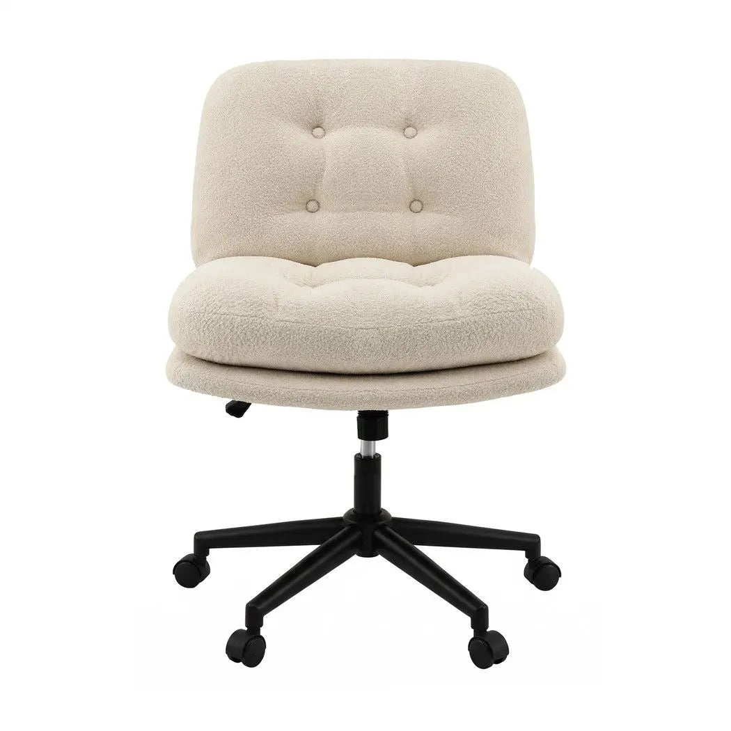 Artiss Criss Cross Office Chair Wide Seat Desk Chair Bouclé Fabric Vanity Chair Comfy, Beige - Image 4