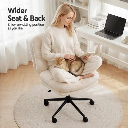 Artiss Criss Cross Office Chair Wide Seat Desk Chair Bouclé Fabric Vanity Chair Comfy, Beige - Image 5