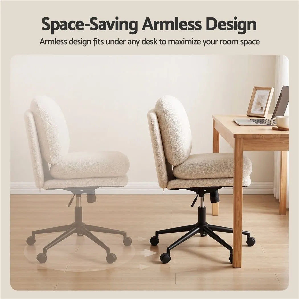 Artiss Criss Cross Office Chair Wide Seat Desk Chair Bouclé Fabric Vanity Chair Comfy, Beige - Image 6