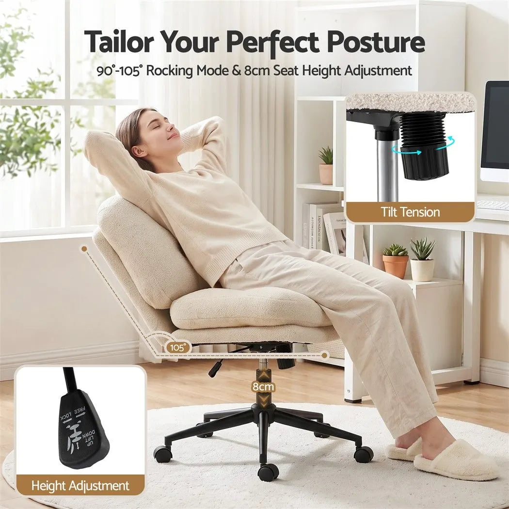 Artiss Criss Cross Office Chair Wide Seat Desk Chair Bouclé Fabric Vanity Chair Comfy, Beige - Image 7