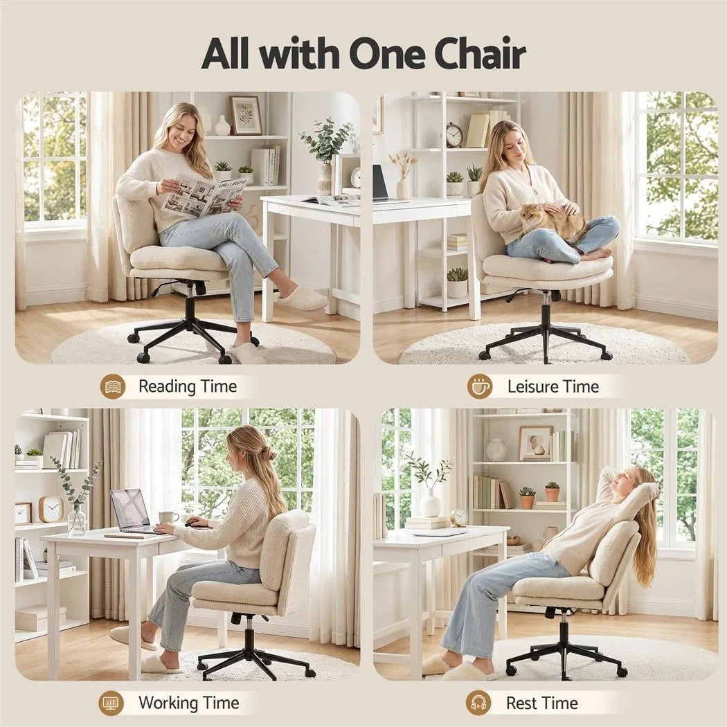 Artiss Criss Cross Office Chair Wide Seat Desk Chair Bouclé Fabric Vanity Chair Comfy, Beige - Image 8
