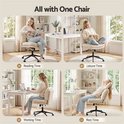 Artiss Criss Cross Office Chair Wide Seat Desk Chair Bouclé Fabric Vanity Chair Comfy, Beige - Image 8