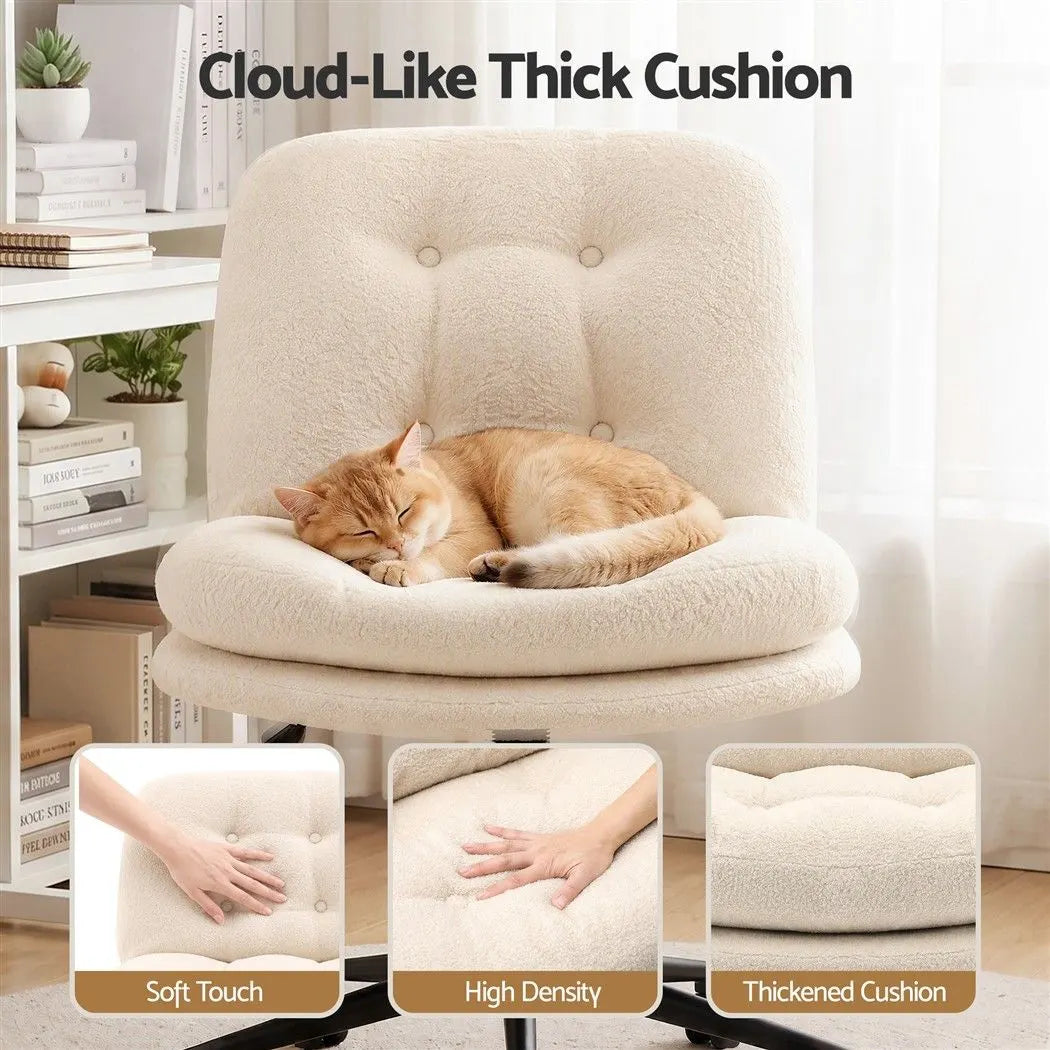Artiss Criss Cross Office Chair Wide Seat Desk Chair Bouclé Fabric Vanity Chair Comfy, Beige - Image 9
