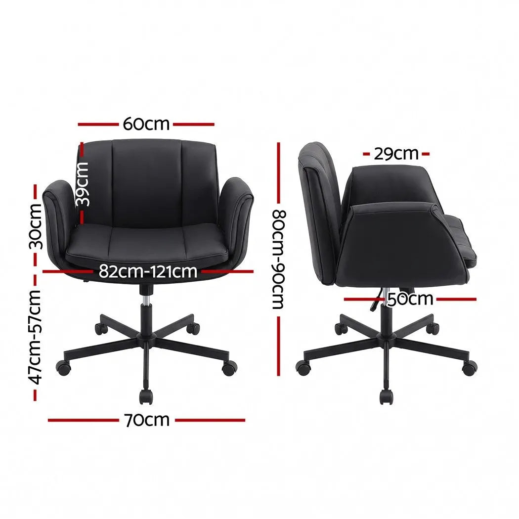 Artiss Cross Legged Office Chair PU Leather Swivel Vanity Chair Wide Seat Adjustable Arms Black - Image 3
