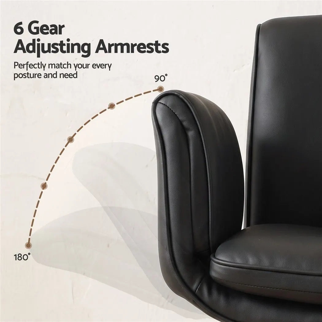 Artiss Cross Legged Office Chair PU Leather Swivel Vanity Chair Wide Seat Adjustable Arms Black - Image 7