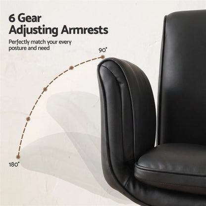 Artiss Cross Legged Office Chair PU Leather Swivel Vanity Chair Wide Seat Adjustable Arms Black - Image 7