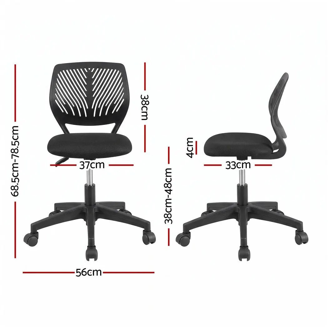 Artiss Ergonomic Office Chair Armless Study Chair Height Adjustable for Girls Boys Teens Black - Image 2