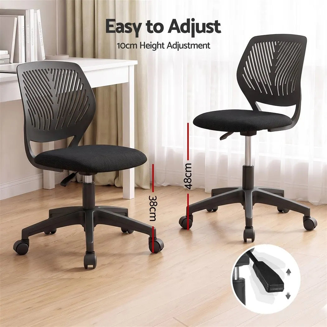 Artiss Ergonomic Office Chair Armless Study Chair Height Adjustable for Girls Boys Teens Black - Image 5