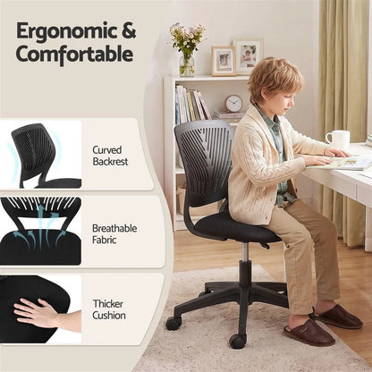 Artiss Ergonomic Office Chair Armless Study Chair Height Adjustable for Girls Boys Teens Black - Image 6