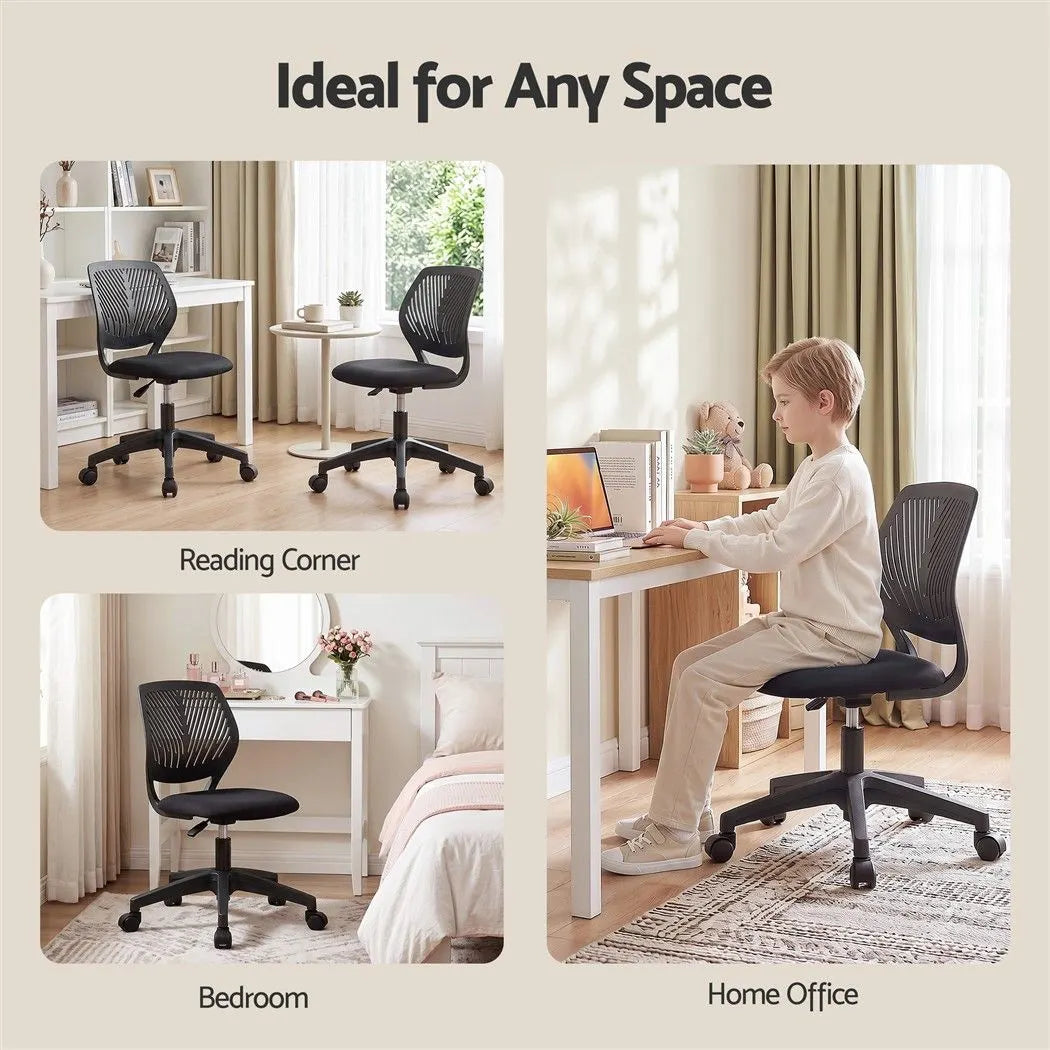 Artiss Ergonomic Office Chair Armless Study Chair Height Adjustable for Girls Boys Teens Black - Image 8