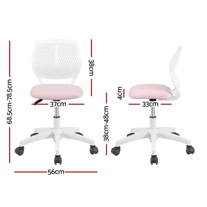 Artiss Ergonomic Office Chair Armless Study Chair Height Adjustable for Girls Boys Teens Pink - Image 2