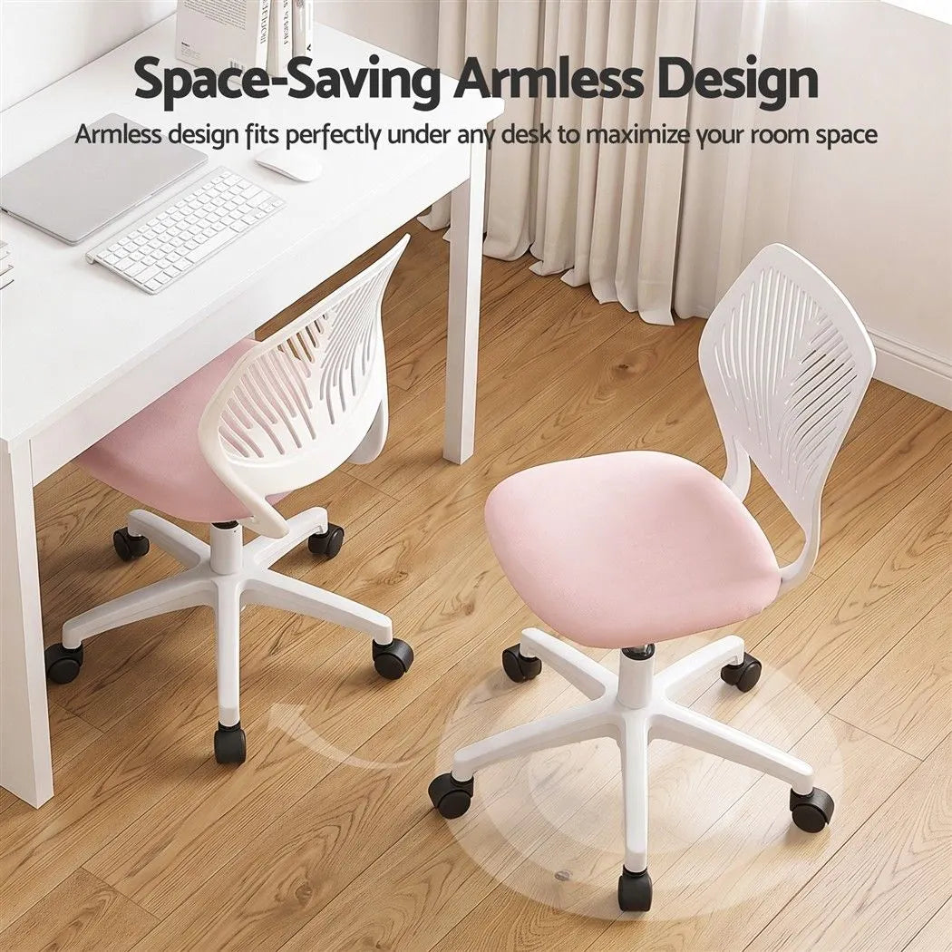 Artiss Ergonomic Office Chair Armless Study Chair Height Adjustable for Girls Boys Teens Pink - Image 4