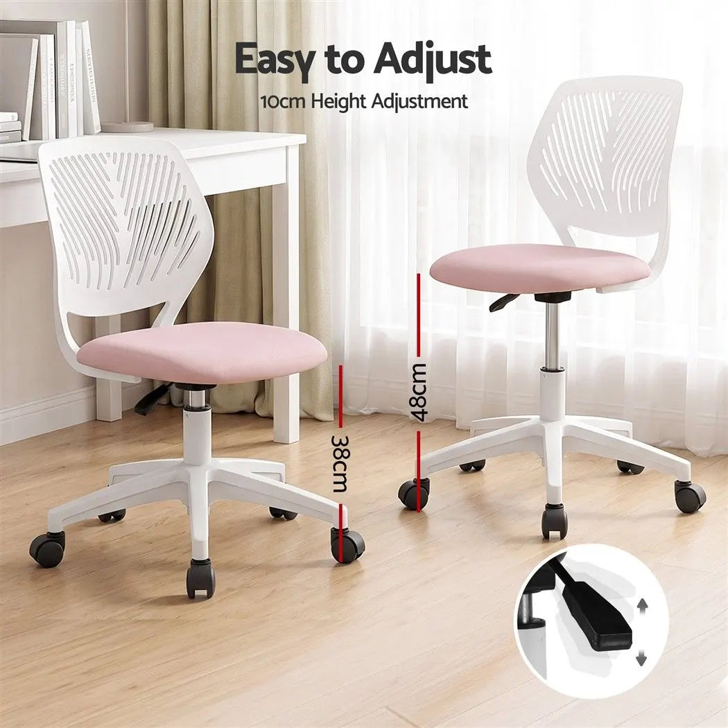 Artiss Ergonomic Office Chair Armless Study Chair Height Adjustable for Girls Boys Teens Pink - Image 5