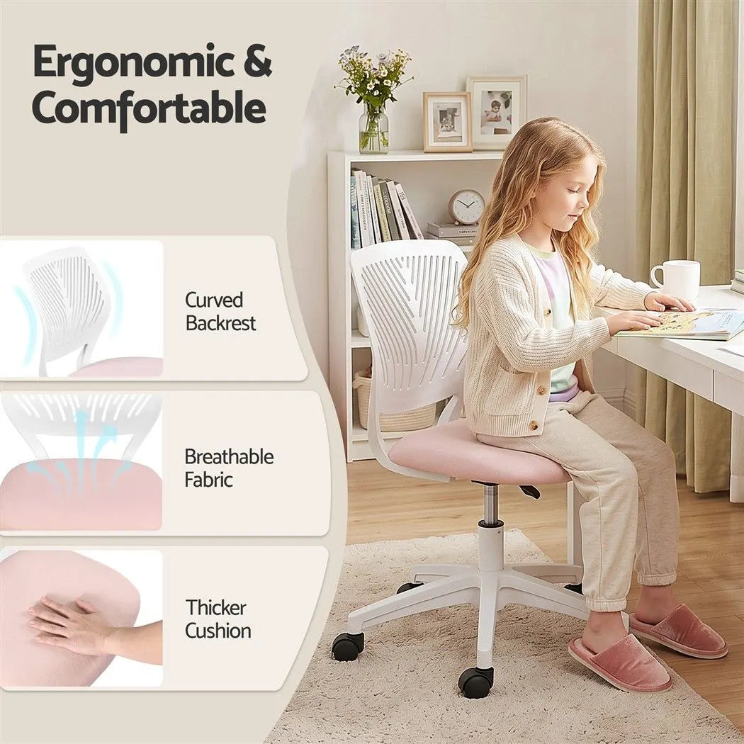 Artiss Ergonomic Office Chair Armless Study Chair Height Adjustable for Girls Boys Teens Pink - Image 6