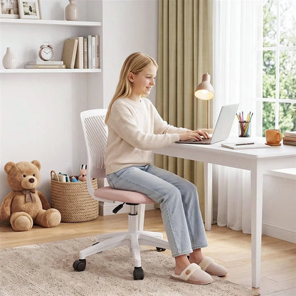 Artiss Ergonomic Office Chair Armless Study Chair Height Adjustable for Girls Boys Teens Pink - Image 9