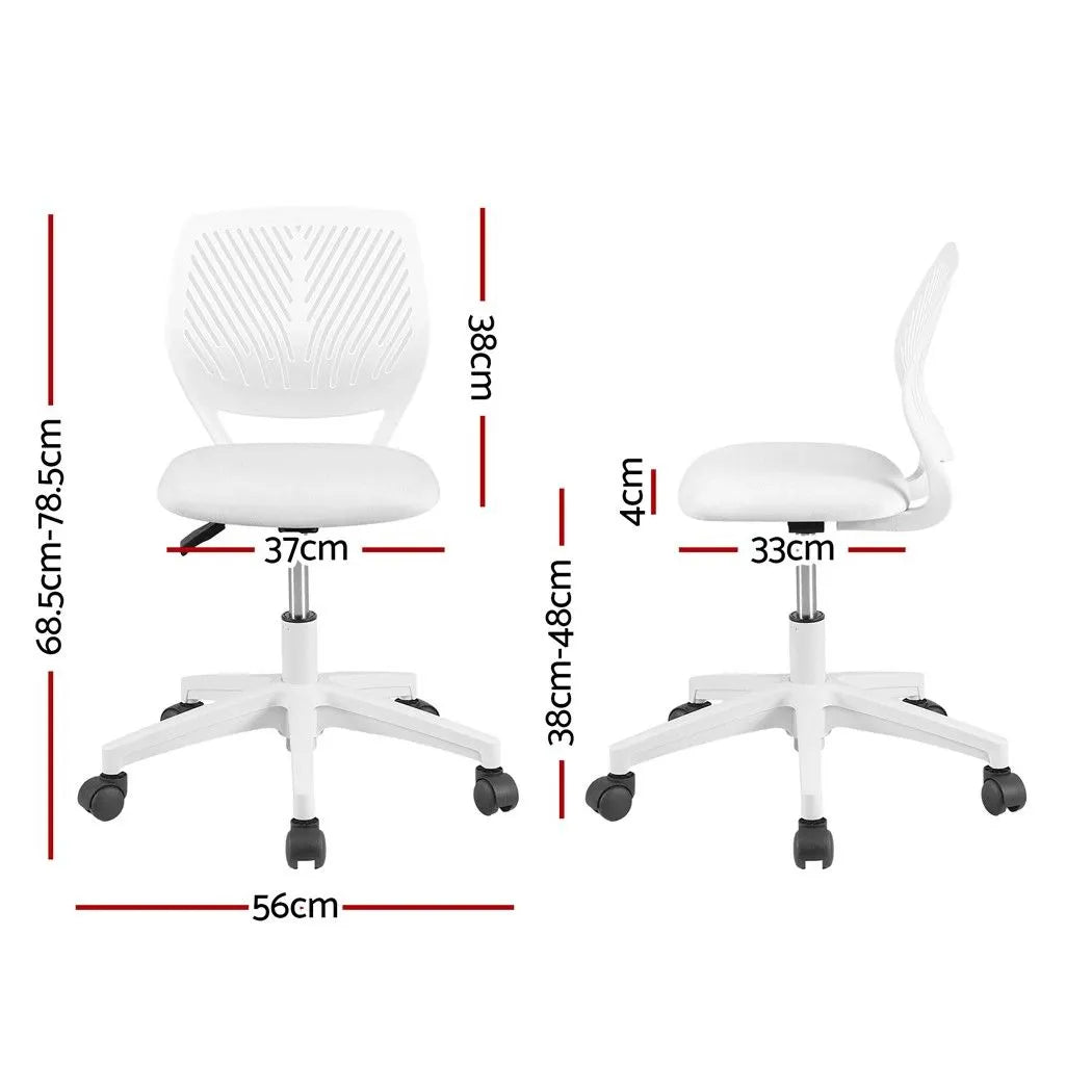 Artiss Ergonomic Office Chair Armless Study Chair Height Adjustable for Girls Boys Teens White - Image 2