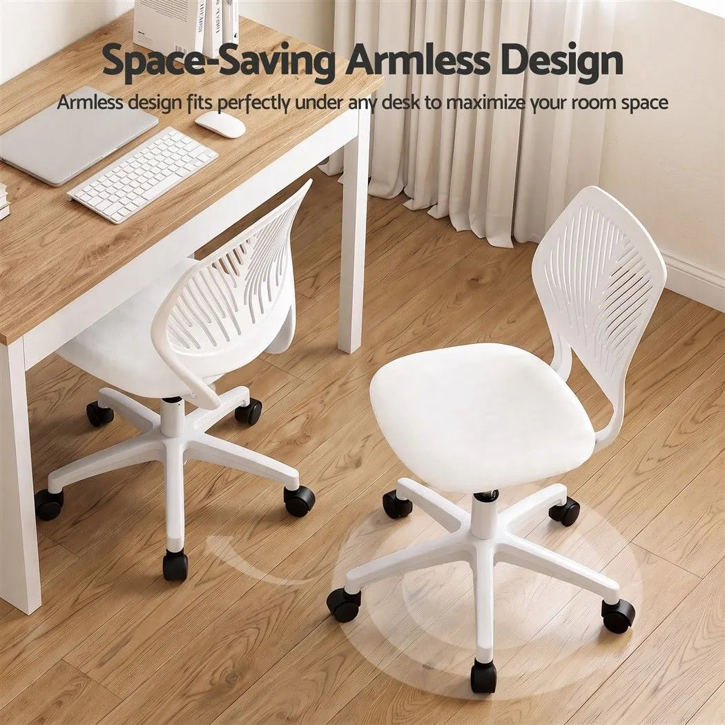 Artiss Ergonomic Office Chair Armless Study Chair Height Adjustable for Girls Boys Teens White - Image 4
