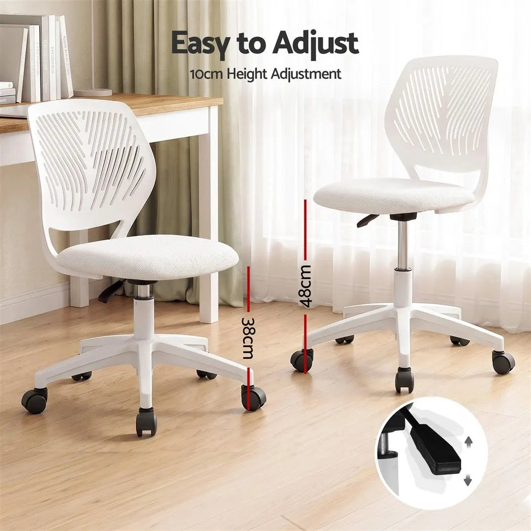 Artiss Ergonomic Office Chair Armless Study Chair Height Adjustable for Girls Boys Teens White - Image 5
