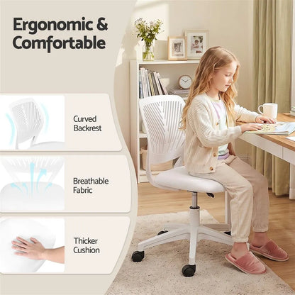 Artiss Ergonomic Office Chair Armless Study Chair Height Adjustable for Girls Boys Teens White - Image 6