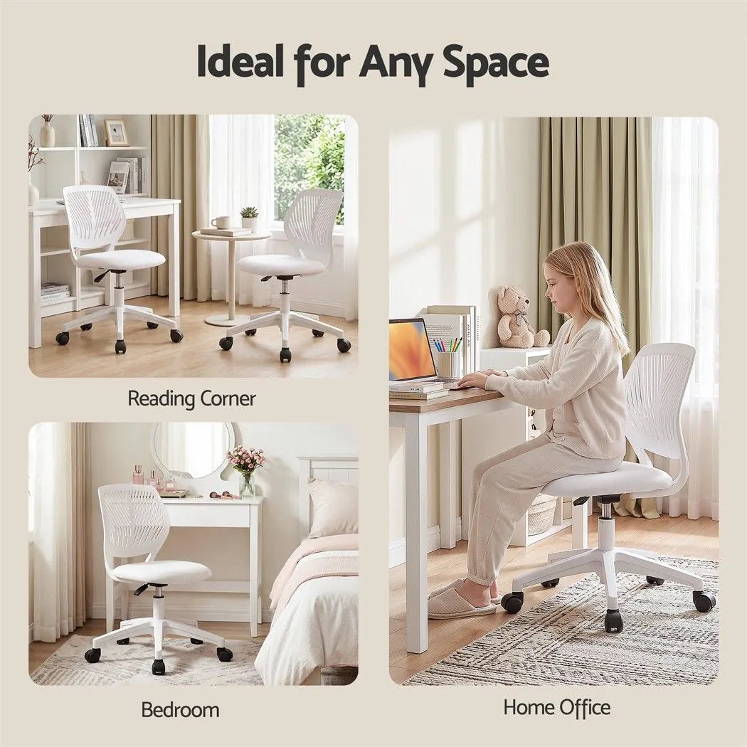 Artiss Ergonomic Office Chair Armless Study Chair Height Adjustable for Girls Boys Teens White - Image 8