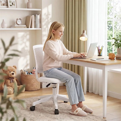 Artiss Ergonomic Office Chair Armless Study Chair Height Adjustable for Girls Boys Teens White - Image 9