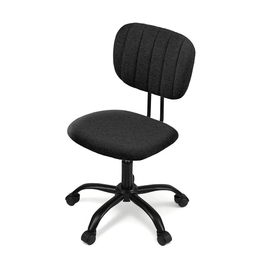 Artiss Armless Office Chair with Wheels, Ergonomic 360° Swivel Home Office Desk Chair, Height Adjustable Computer Task Chair with Fabric Back and Seat for Small Space, Black - Image 3