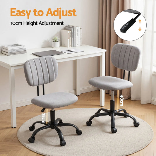 Artiss Armless Office Chair with Wheels, Ergonomic 360° Swivel Home Office Desk Chair, Height Adjustable Computer Task Chair with Fabric Back and Seat for Small Space, Grey - Image 4