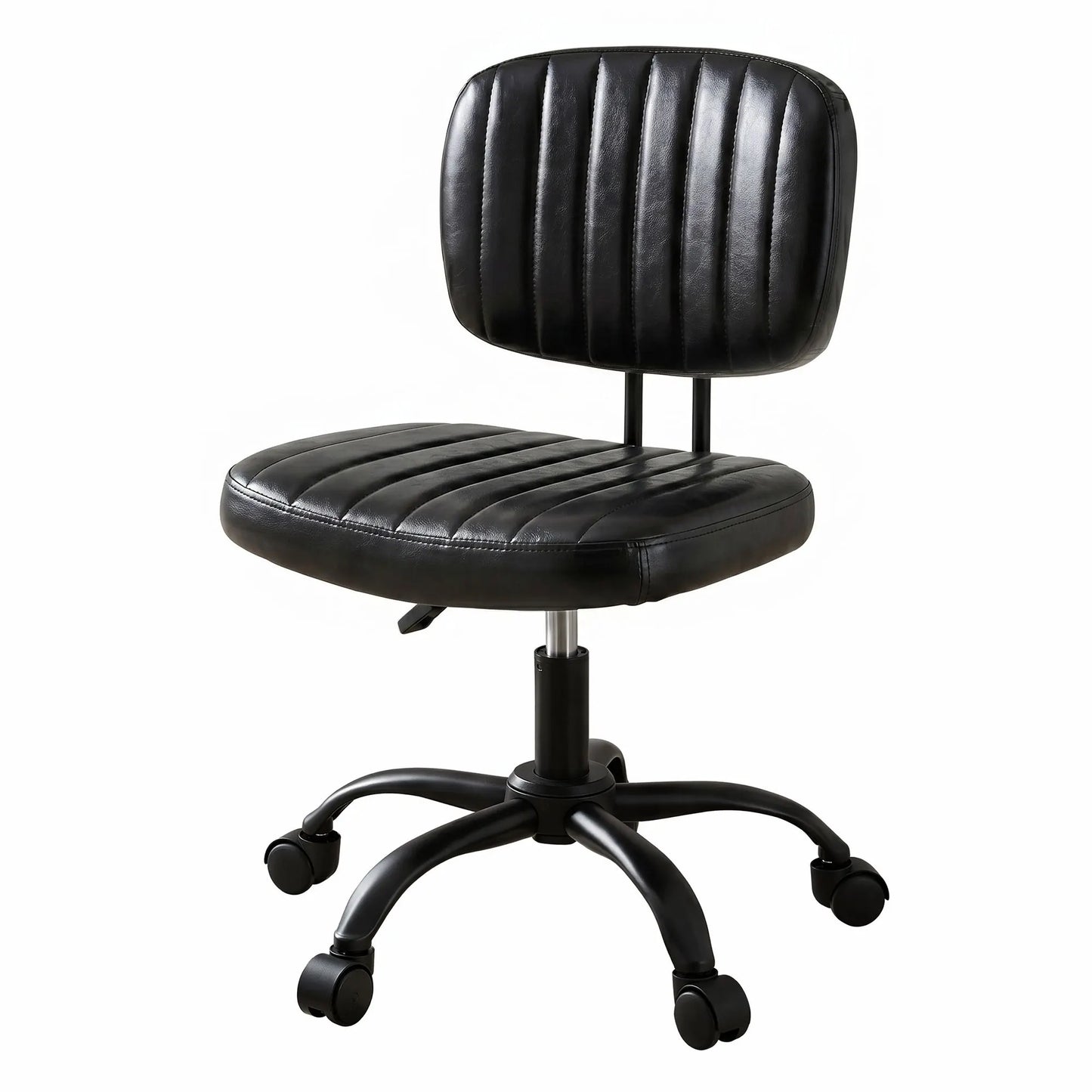 Artiss Armless Office Chair with Wheels, Ergonomic PU Leather Office Desk Chair, Height Adjustable 360° Swivel Computer Task Chair for Home Office, Study Room & Small Space, Black