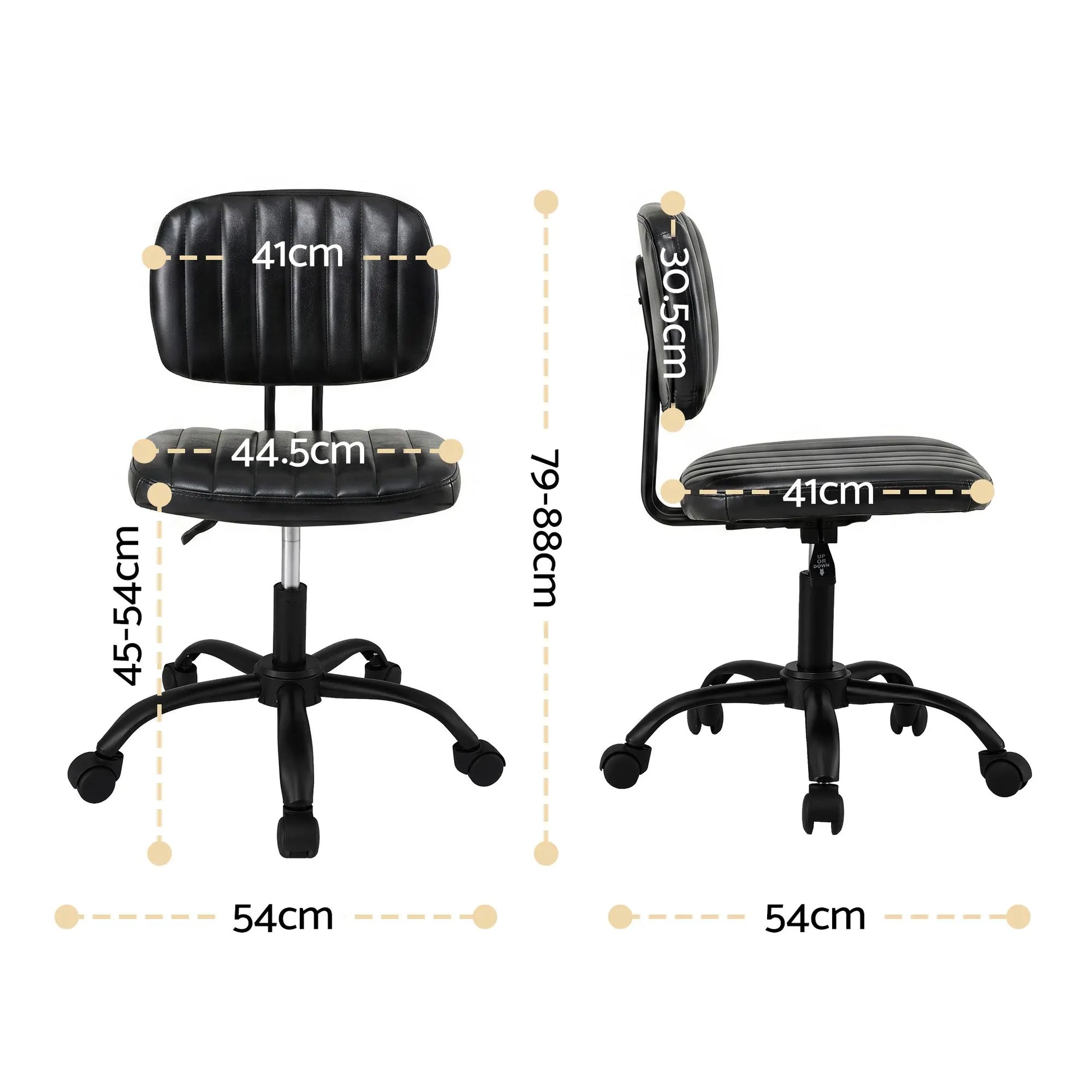 Artiss Armless Office Chair with Wheels, Ergonomic PU Leather Office Desk Chair, Height Adjustable 360° Swivel Computer Task Chair for Home Office, Study Room & Small Space, Black - Image 2