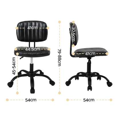 Artiss Armless Office Chair with Wheels, Ergonomic PU Leather Office Desk Chair, Height Adjustable 360° Swivel Computer Task Chair for Home Office, Study Room & Small Space, Black - Image 2