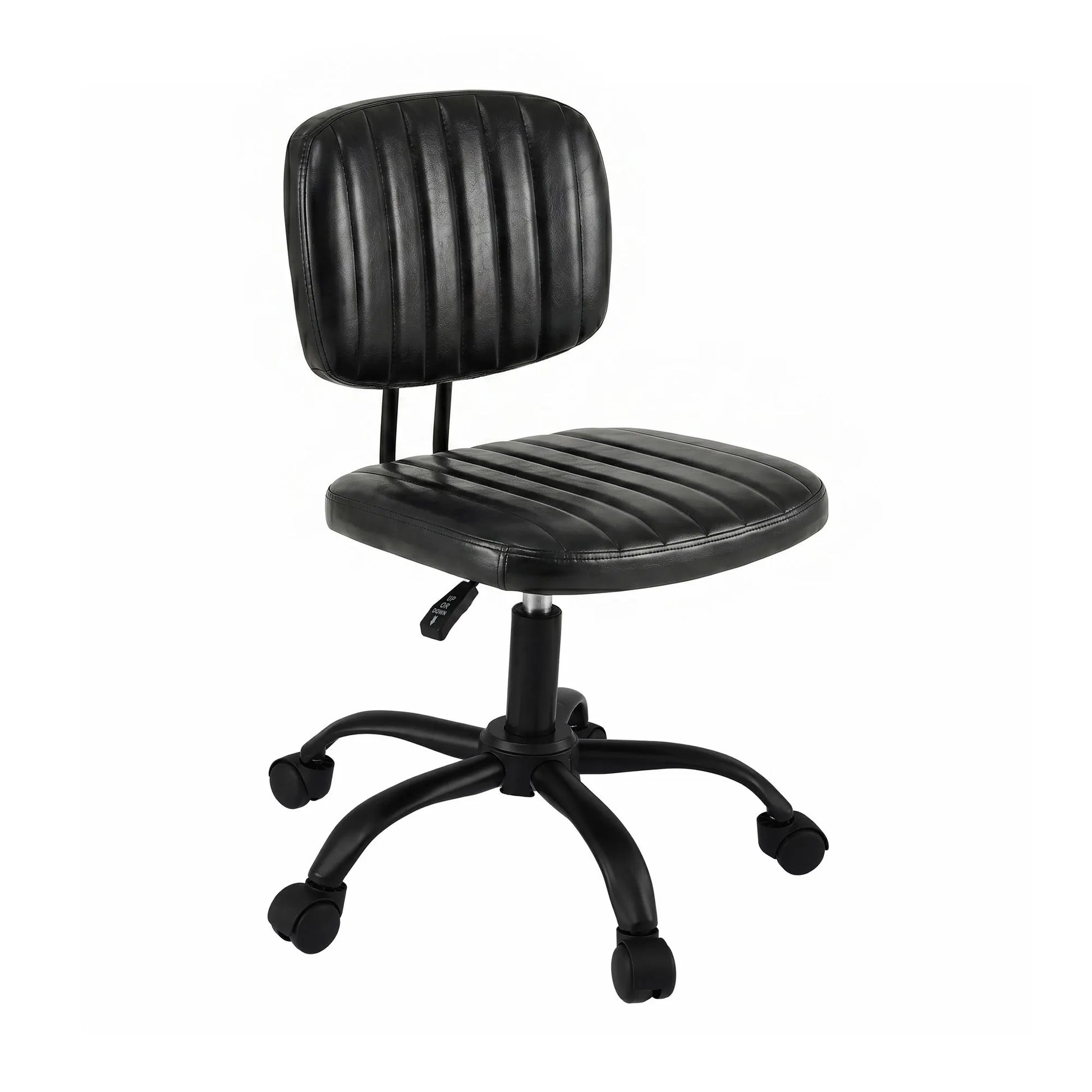 Artiss Armless Office Chair with Wheels, Ergonomic PU Leather Office Desk Chair, Height Adjustable 360° Swivel Computer Task Chair for Home Office, Study Room & Small Space, Black - Image 3