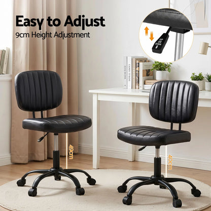 Artiss Armless Office Chair with Wheels, Ergonomic PU Leather Office Desk Chair, Height Adjustable 360° Swivel Computer Task Chair for Home Office, Study Room & Small Space, Black - Image 5