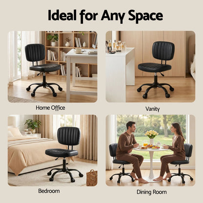 Artiss Armless Office Chair with Wheels, Ergonomic PU Leather Office Desk Chair, Height Adjustable 360° Swivel Computer Task Chair for Home Office, Study Room & Small Space, Black - Image 8