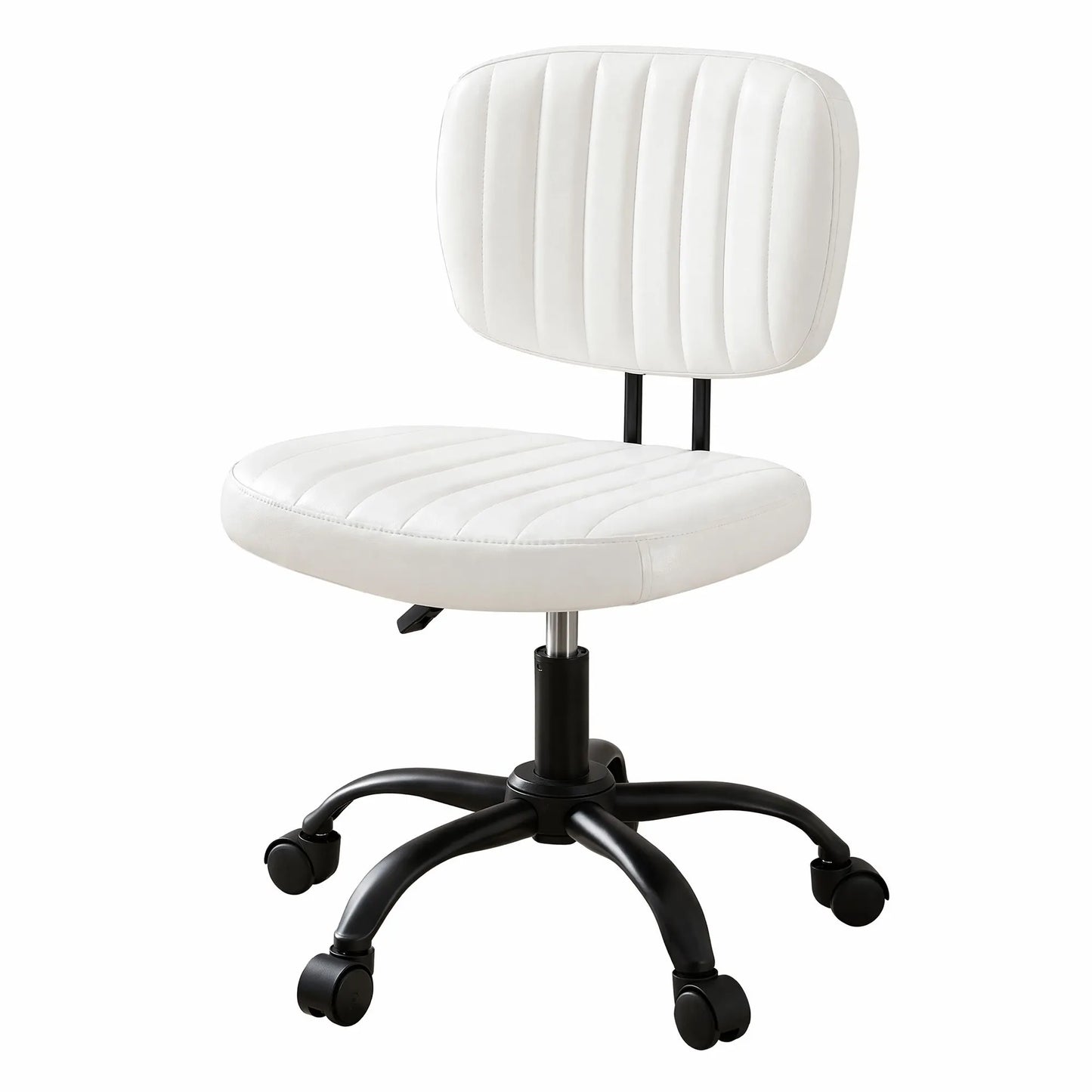 Artiss Armless Office Chair with Wheels, Ergonomic PU Leather Office Desk Chair, Height Adjustable 360° Swivel Computer Task Chair for Home Office, Study Room & Small Space, White