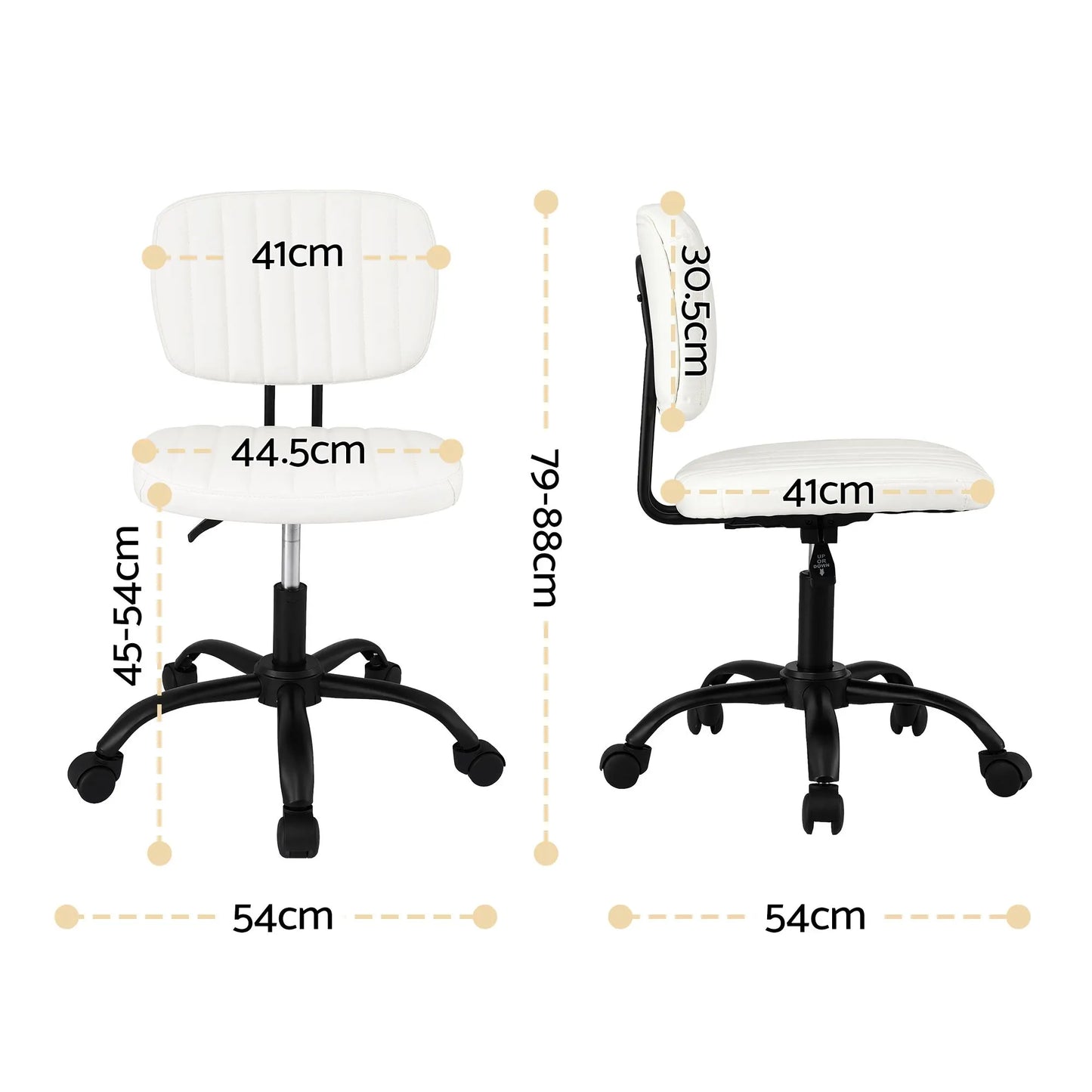 Artiss Armless Office Chair with Wheels, Ergonomic PU Leather Office Desk Chair, Height Adjustable 360° Swivel Computer Task Chair for Home Office, Study Room & Small Space, White - Image 2