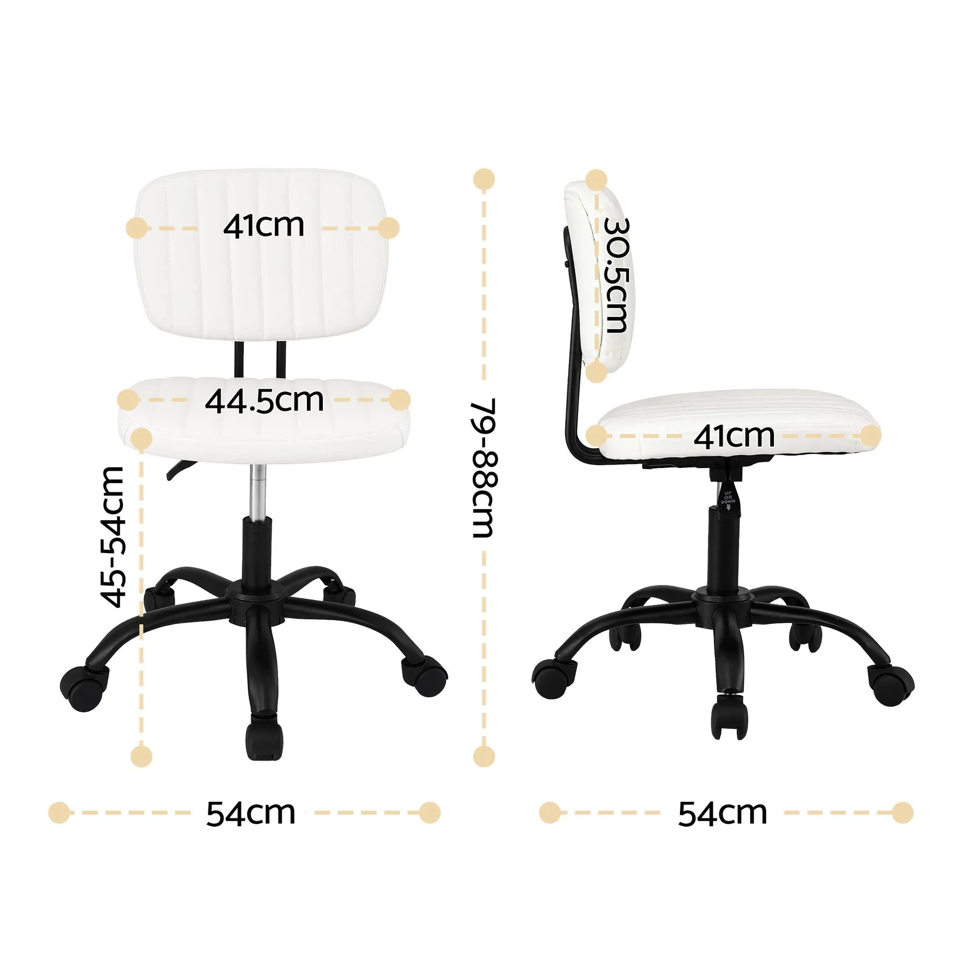 Artiss Armless Office Chair with Wheels, Ergonomic PU Leather Office Desk Chair, Height Adjustable 360° Swivel Computer Task Chair for Home Office, Study Room & Small Space, White - Image 2